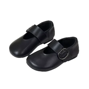 Autumn Retro French Style Single Flat Leather Casual Shoes for Girls Low Cut Round Toe Kid Toddler Shoes