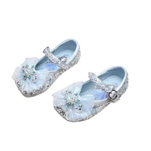 Autumn Single Casual Microfiber Shoes for Girls Princess Bow Tie Crystal Mary Jane Flats Versatile for Kid Toddler Students