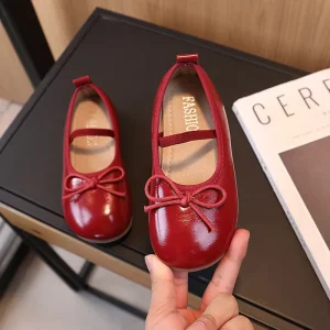 Autumn Spring New Korean Style Comfortable PU Dress Shoes for Baby Girls Single-Layer Bow Design All-Match Fashion for Parties