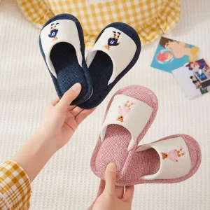 Autumn Spring Slippers for Children Cute Cartoon Home Linen Cotton with Anti-Slip Soft Bottom Parent-Child Stock