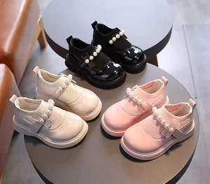 Autumn Summer Flying Dance Shoes for Girls Breathable Casual Princess Baby Shoes with Pearl for Spring