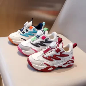 Autumn Unisex Kid Toddler’s Flat Running Shoes Breathable Mesh Light Bottom Court Sneakers Anti Slip TPR Rotating Buckle Strap