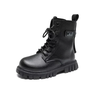 Autumn Winter Children Fashion Boys Girls Leather Short Boots Solid Color Side Zipper Simple Non-slip Kids Shoes