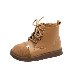 Autumn Winter Children Leather Boots Solid Color Kids Boys Girls Suede Short Boots Baby Walkers Casual Shoes