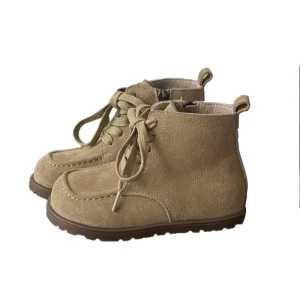 Autumn Winter Children’s Retro Genuine Leather Ankle Boots Unisex All Match Handmade for Boots Baby Soft Soled Side Zipper