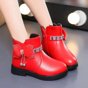 Autumn Winter Girl’s Boot Soft Leather Ankle Boots Plus Velvet Warm Kids Shoes Toddler Non-slip Cotton Boots Summer Spring