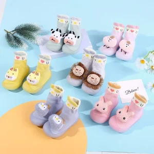 Autumn Winter Infant Toddler First Walkers Mid Calf Soft Sole Indoor Non slip Anti drop Rabbit Socks Shoes Small Medium Children