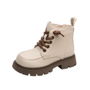 Autumn Winter Kids Genuine Leather Fashion Boots Boys Girls High Top Ankle Leather Boots with Zipper Outdoor Hiking Anti Slip