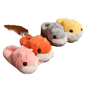 Autumn Winter Kids Indoor Slippers Cute Cartoon Animal Hamster Warm Plush Shoe for Children for Spring