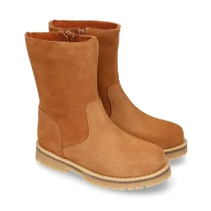 Autumn Winter Kids Tan Suede Leather Ankle Boots with Zipper Casual Style Flat Fashion