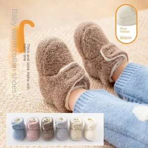 Autumn Winter Knitted Casual Fleece-lined Thick Breathable Crew Baby Shoes Soft Sole Non-slip Toddler Shoes Newborn