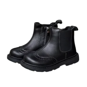 Autumn Winter New Children’s Genuine Leather Ankle Boots Girls’ Boys’ Carved British Style Classic Side Zipper