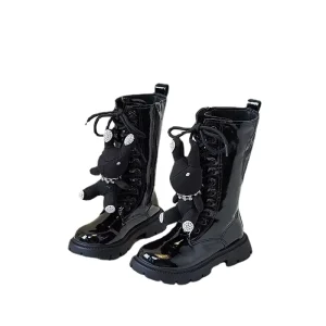 Autumn Winter New Kids Fashion Knee High Boots Children Boys Girl Motorcycle Black Chukka High Boots