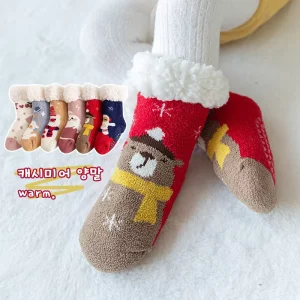 Autumn Winter New Year ODM Zhejiang Fleece Lined Thick Lamb Wool Baby Thick Socks Shoes Non Slip Warm Coral Fleece Toddler Socks