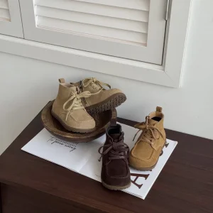 Autumn Winter Retro Genuine Leather Short Boots for Kids for Martin Zip Rubber Soft Soled Handmade Boots School Fashion for