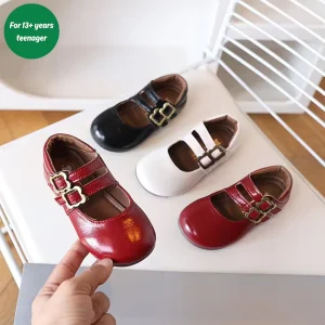 Autumn Winter Retro Mary Jane Shoe Flats Wine Red Wedding Buckle Strap Fashionable British College Style School Shoes