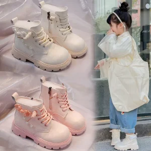 Autumn Winter Spring Princess Kids Girl Boots Latest Design Chinese Style PU Leather Shoes with Ankle Height and Zip Closure