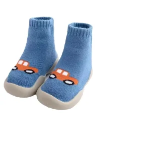 Autumn Winter Thickened Toddler Shoes Kidsren’s Fleece-Lined Infant Soft Sole Floor Shoes with Cartoon Pattern for Children