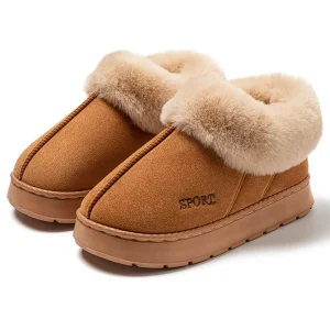 Autumn Winter Unisex Couple Snow Boots Suede Heel High Platform Thick Sole Cotton Shoes Indoor Outdoor Home Wooden Floor Fur EVA
