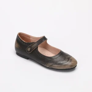 Autumn Winter Vintage Leather Flat Arch Support Kids Mary Jane Hard Wearing Girl Shoes for Children