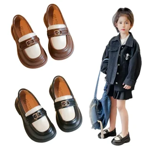 Autumn and Spring Children’s Loafers New Korean Style Casual Leather Pumps Girls’ Slip-On Baby Shoes