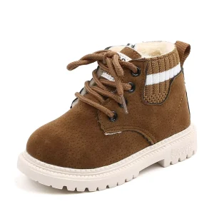 Autumn and Winter Children’s Cotton Shoes with Flat Bottom Straps Medium and Large Children’s Cotton Boots with Plush