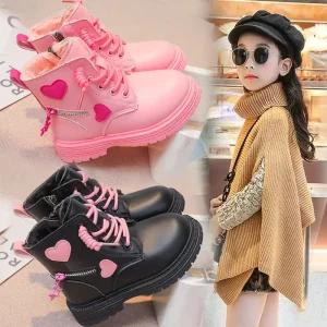 Autumn and Winter Children’s Snowy Ground Boots Girls Anti skiing Cotton Boots Student Sneakers Love Riding Boots Kids Shoes