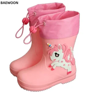 BAEWOON CRB19 Children Rain Boots Cartoon Kid Water Boots for Girls and Babies Anti slip Short Top Boy Rain Shoes