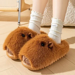 BT Cute Capybara Winter Fluffy Slippers Casual Cartoon Indoor Home Cotton Slippers Plush Shoes Couple Gifts Indoor Bedroom Shoes