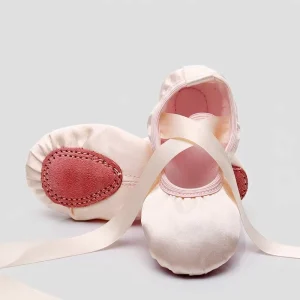 BW34 Factory Direct Breathable Leather Satin Strap Ballet Shoes Split Sole Soft Cat Paw Kids Training Performance Folk Dance
