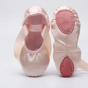 BW34 Factory Direct Satin Strap Ballet Shoes Split Sole Soft Cat Paw Dance Shoes Kids for Training Performance Folk Dance