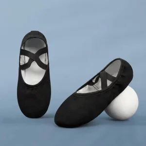 BW49 Black Canvas Split Sole Ballet Shoes Slip-On Paw Shoes Soft Sole for Kids Adults Modern Classical Dance Practice