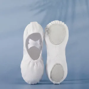 BW49 White Kids Dance Shoes Ballet Practice Shoes for Boys and Girls Canvas Soft soled Dance Shoes Split Leather Sole Shoes