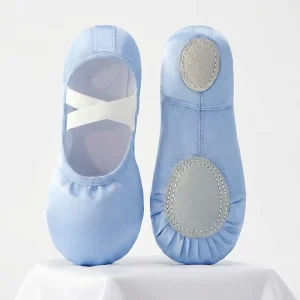 BW61 Girls Satin Ballet Shoes Split Leather Sole Soft Dance Slippers Kids Training Stage Performance Ballet Flats