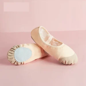 BW68 Unisex Flat Soft Ballet Shoes With No Tie Canvas Upper Leather Toe Caps Split Sole Cotton Lining For Gymnastics Training