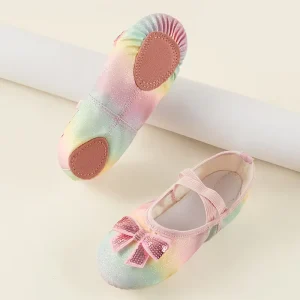 BW69 Bowknot Kids Gradient Ballet Shoes Soft Sole Cat Paw Dance Slippers Girls Training Stage Performance Footwear