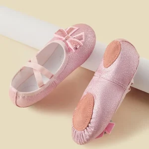 BW69 Pink Kids Soft Sole Cat Paw Ballet Slippers Dance Training Stage Performance Shoes For Toddlers Little Girls