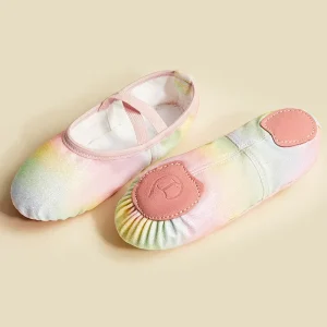 BW93 Kids Glitter Gradient Color Ballet Shoes Soft Sole Dance Cat Paws Rainbow Training Gym Shoes For Girls