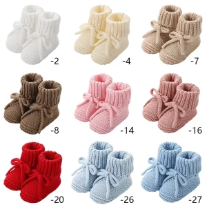 Baby Booties 100% Cotton Knitted Newborn First Cozy Warm Shoes for Toddler Infant Boy Girl Baby Shower Gift
