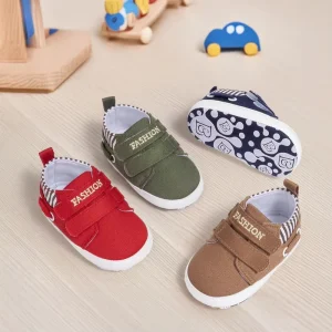 Baby Boy Canvas Shoes Fashionable First Walkers Hook & Loop Closure Toddler Boy Casual Shoes