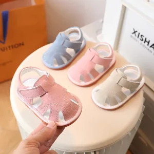 Baby Boy Girl Summer Squeaky Sandals Infant Closed Toe Non Slip Shoes Toddler First Walkers