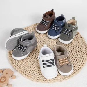 Baby Casual Sneakers Hook Loop Strap Soft Sole Infant High Top Shoes for Boys