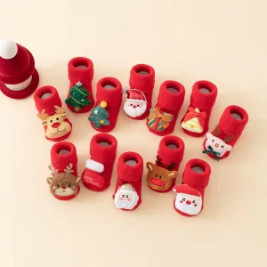Baby Christmas Festival Santa Tree Elk 3D Shape Infant Cute Cotton Winter Warm Chunky Anti-slip Grip Ankle Socks