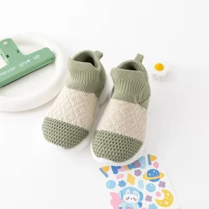 Baby Color Block Knit Sneakers Non Slip Soft Sole Boys Girls Toddler Pre Walker Breathable OEM 0 24 Months