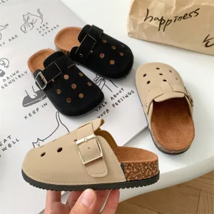 Baby Flat Clogs Half Retro Round Toe Children’s Shoes Kids Boys and Girls