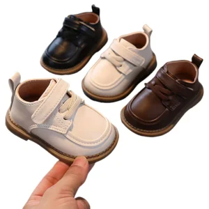 Baby Flat Kids Stick Up Spring Children Leather Teenager Boys Girls Dress Shoes Black Party