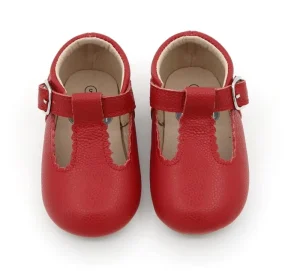 Baby Genuine Leather Shoes Soft T Strap Scallop Design Flat for Winter Summer Occasions for 0 2 Years