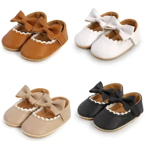 Baby Girl Dress Shoes Infant Rubber Outsole Bowknot Wedding Dress Shoes Mary Jane PU Leather Baby Girl Shoes