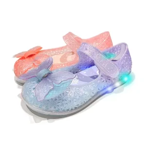 Baby Girl Sandals Kids Jelly Shoes Gradient Colors Mary Jane Shoes with LED Flash Lights