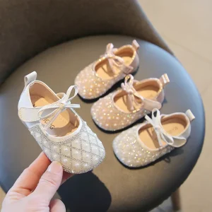 Baby Girl Soft Shoes Sequin Cloth Patent Leather Flats for Girls Kids Little Children Casual Flats Size 15-19 Cute